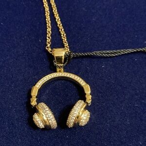 NWT ICY gold tone and CZ iconic headphone pendant necklace